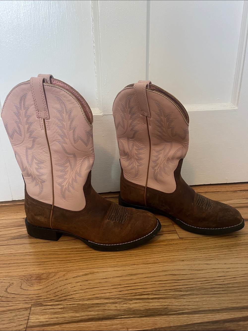 Ariat women’s heritage stockman leather western cowboy boots pink tan size 7.5 - Picture 2 of 9